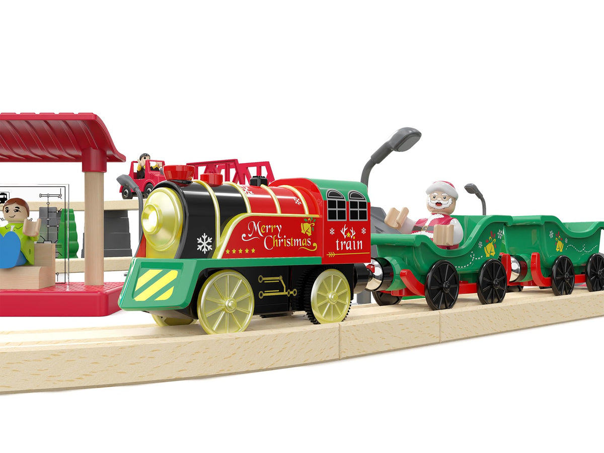 Z MAYABBO Electric Train Set for Wooden Tracks – Battery-Powered Trains with Lights & Sounds (Thomas & Friends, Brio, Chuggington Compatible)