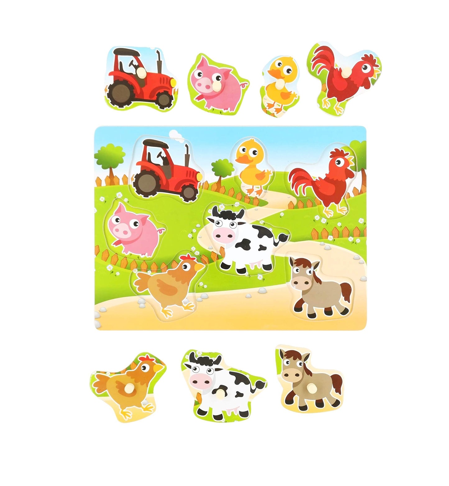 Z MAYABBO Farm Puzzles – Wooden 7-Piece Peg Board for Toddlers