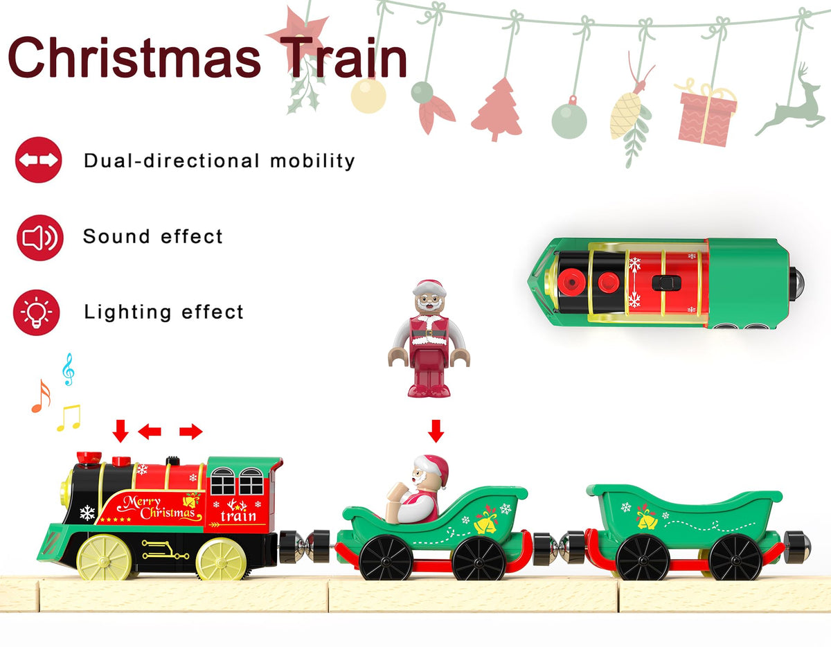 Z MAYABBO Electric Train Set for Wooden Tracks – Battery-Powered Trains with Lights & Sounds (Thomas & Friends, Brio, Chuggington Compatible)