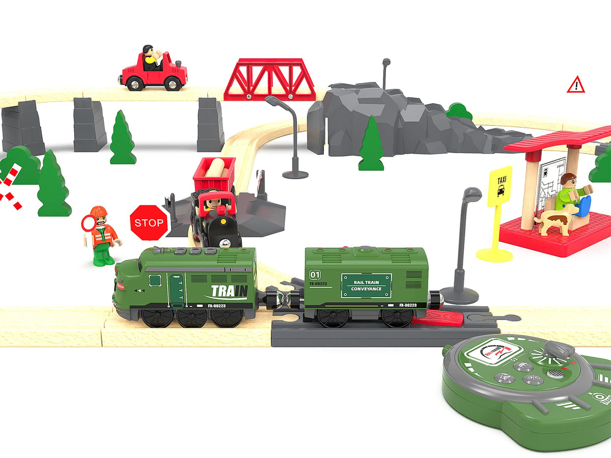 Z MAYABBO Train Toy Remote Control Locomotive – 24G Battery-Powered Set for Wooden Tracks (Thomas, Brio, Chuggington Compatible)