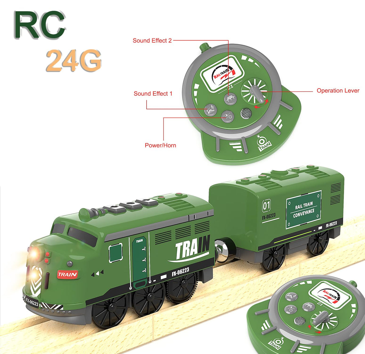 Z MAYABBO Train Toy Remote Control Locomotive – 24G Battery-Powered Set for Wooden Tracks (Thomas, Brio, Chuggington Compatible)
