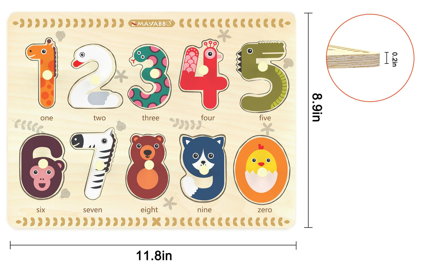 Z MAYABBO Toddler Puzzles 2-4 | Wooden Peg Numbers Puzzle for Preschoolers