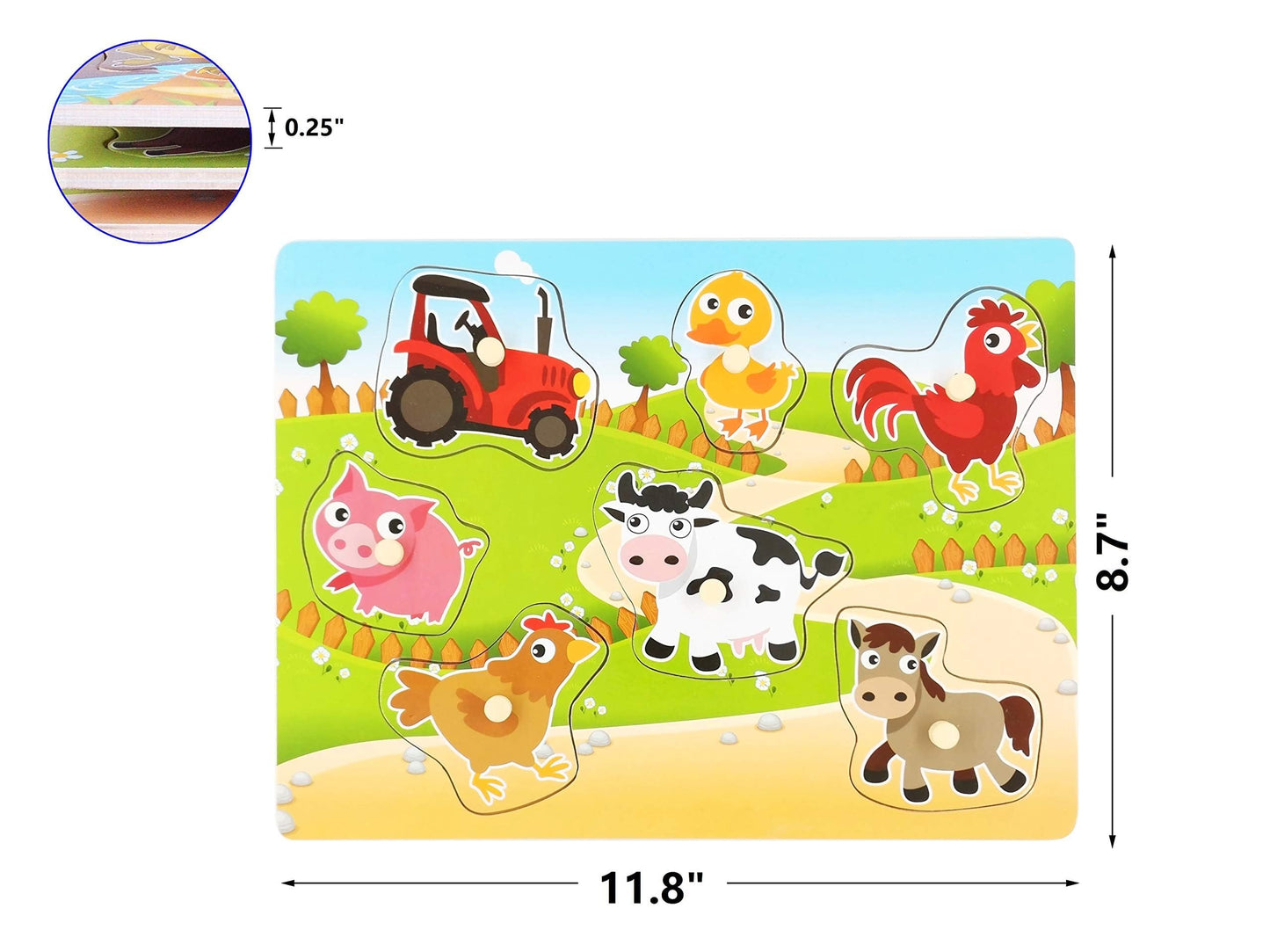 Z MAYABBO Farm Puzzles – Wooden 7-Piece Peg Board for Toddlers