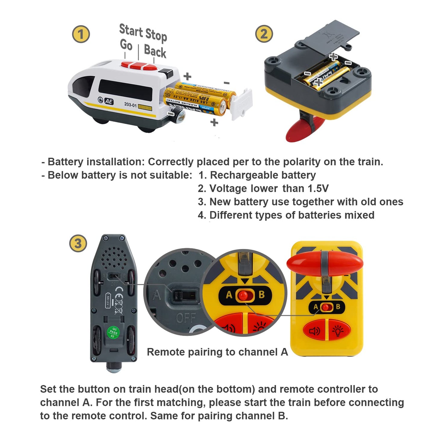 Z MAYABBO Train Track Remote Control Train – Battery-Operated Locomotive for Toddlers, Fits Major Brand Rails