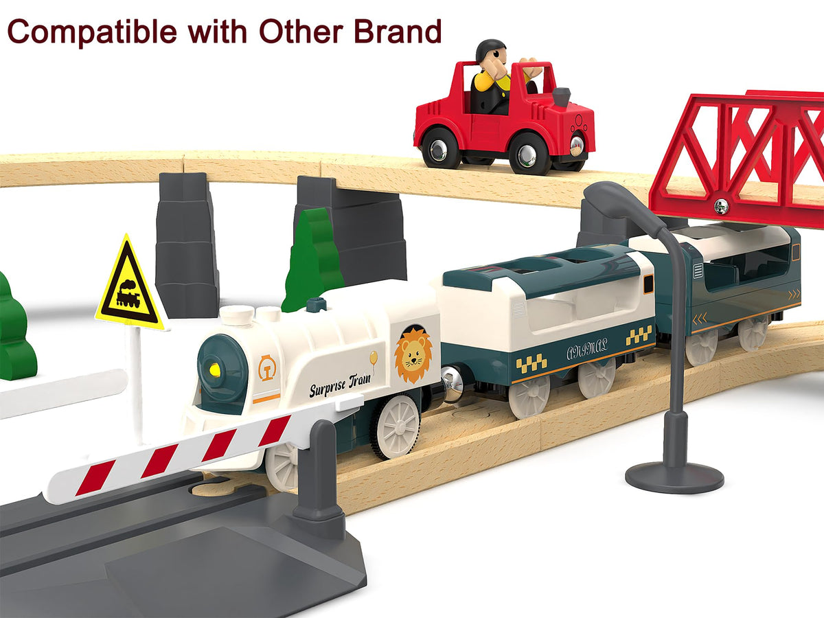 Z MAYABBO Battery Powered 3-Car Train Set for Wooden Tracks – Compatible with Thomas & Friends, Brio, Chuggington
