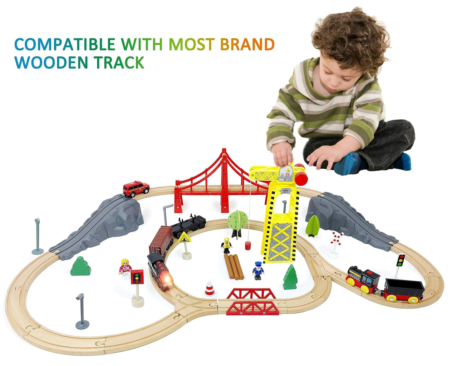 Z MAYABBO Motorized Train for Wooden Track – 3-Piece Battery-Powered Set for Ages 3+