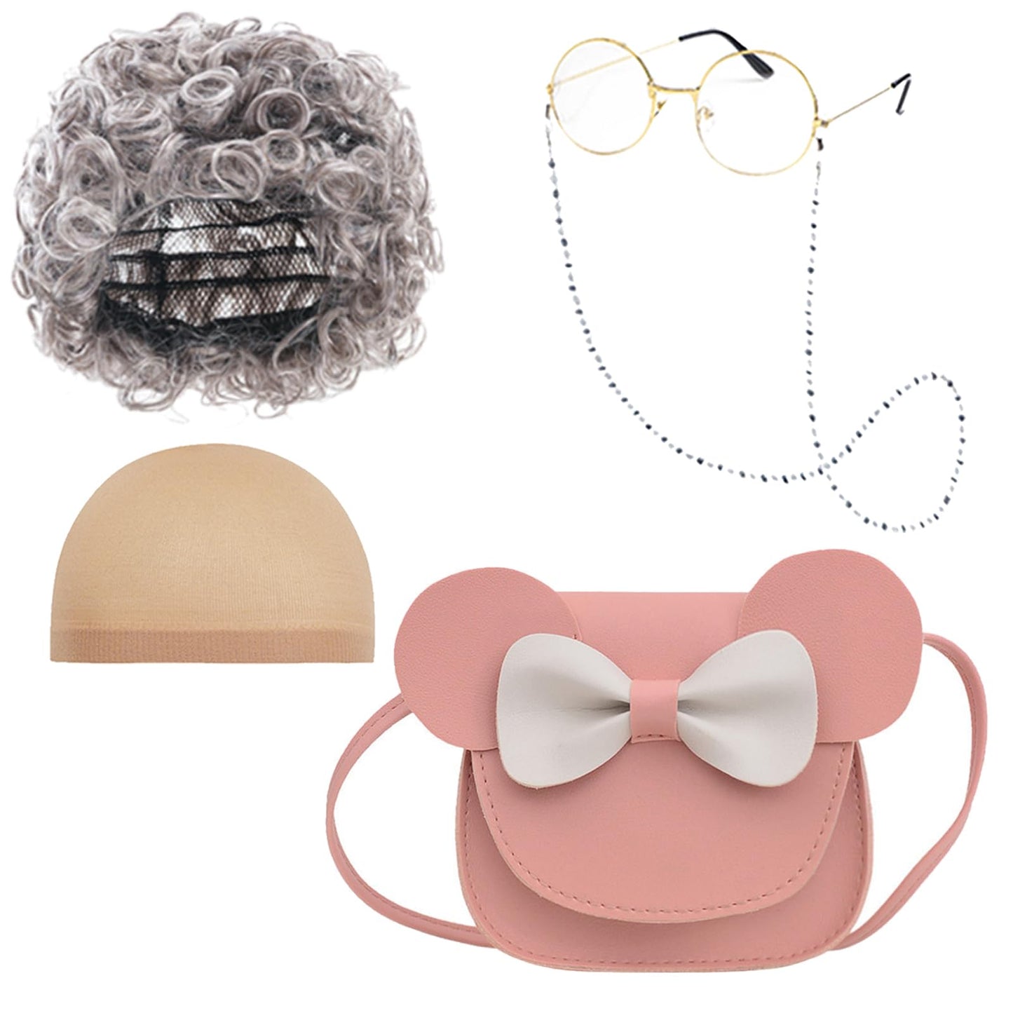 Z-Shop 100 Days of School Old Lady Costume Kit for Kids – Pink Grandma Dress Up