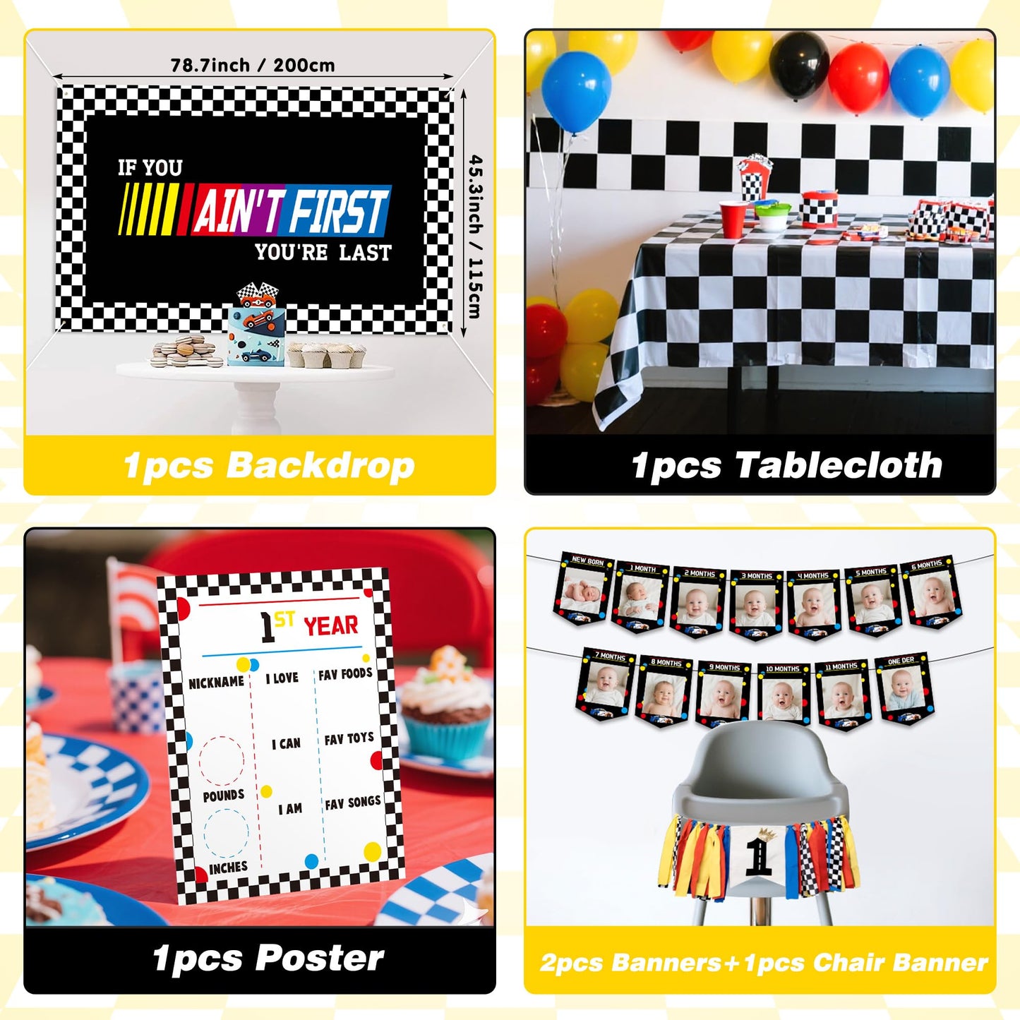 Z1juce Fast One Birthday Decorations for Boys - 1st Race Car Theme Party Supplies