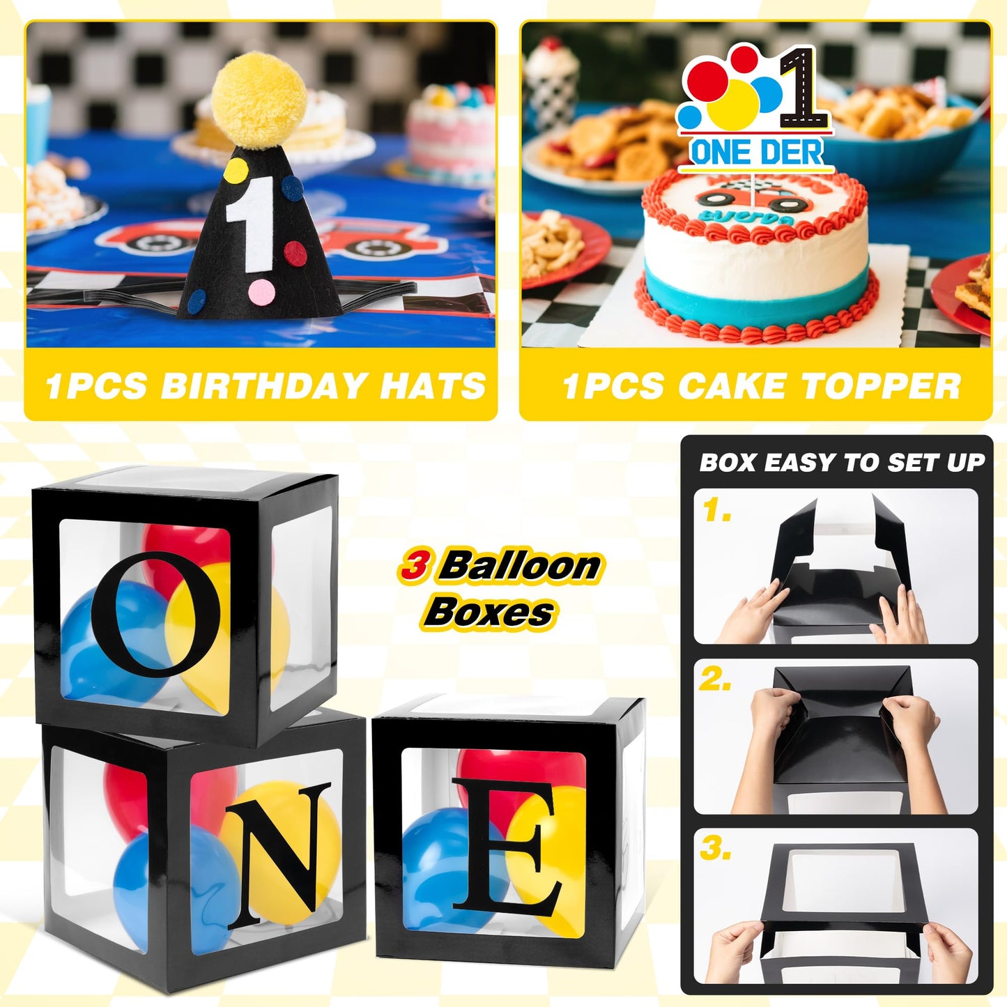 Z1juce Fast One Birthday Decorations for Boys - 1st Race Car Theme Party Supplies