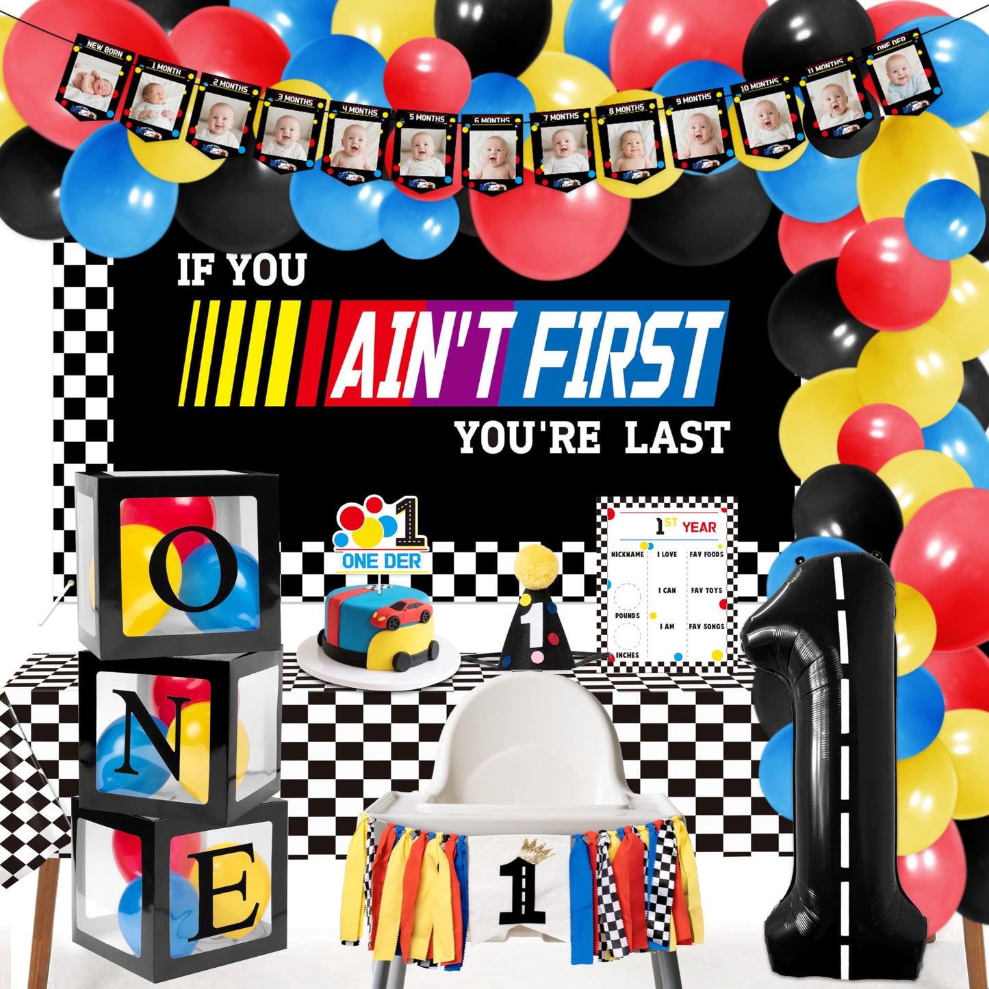 Z1juce Fast One Birthday Decorations for Boys - 1st Race Car Theme Party Supplies