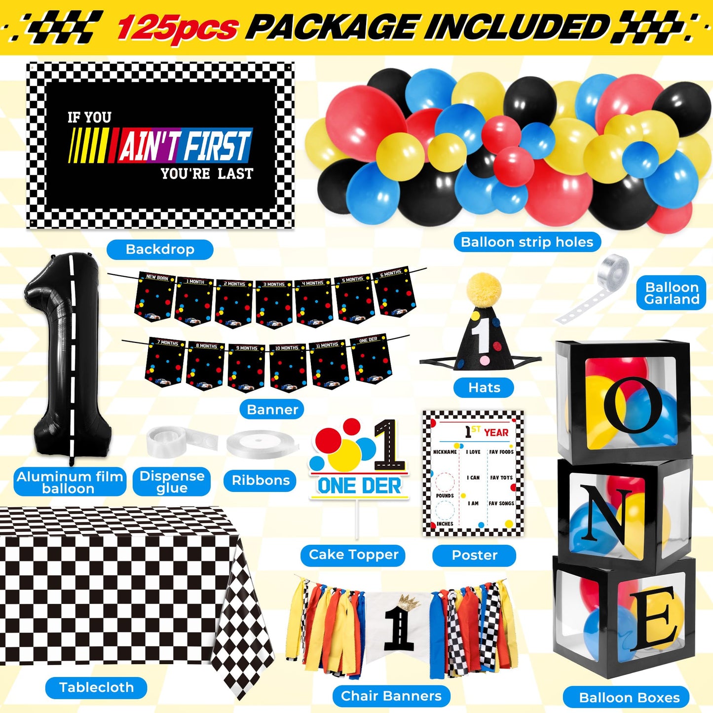 Z1juce Fast One Birthday Decorations for Boys - 1st Race Car Theme Party Supplies