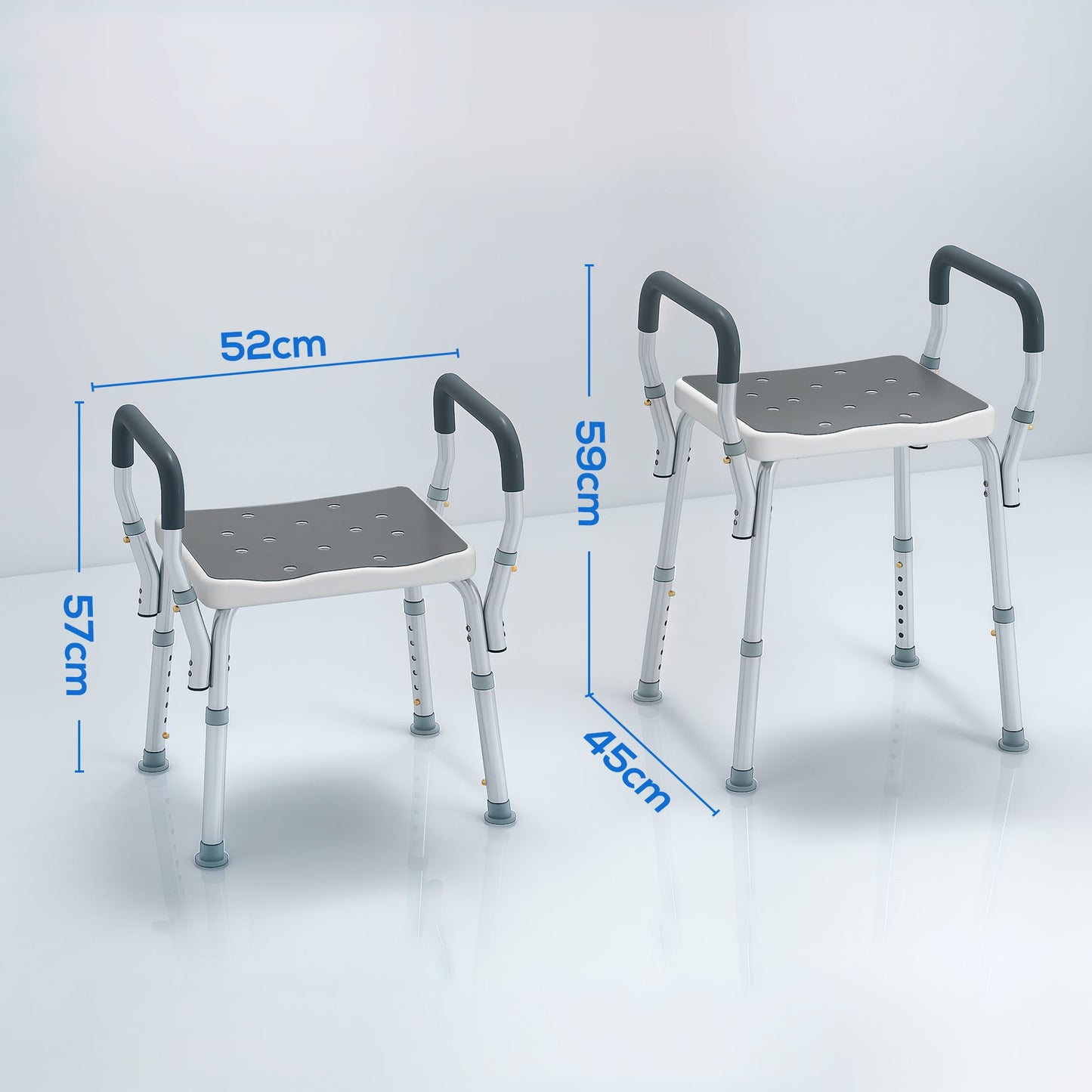 HOMCOM Rust-Free Aluminium Bath Chair with Adjustable Height, Grey