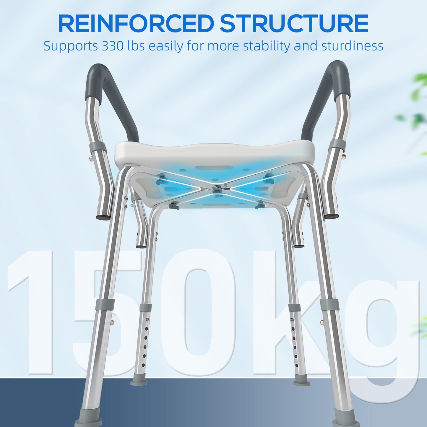 HOMCOM Rust-Free Aluminium Bath Chair with Adjustable Height, Grey