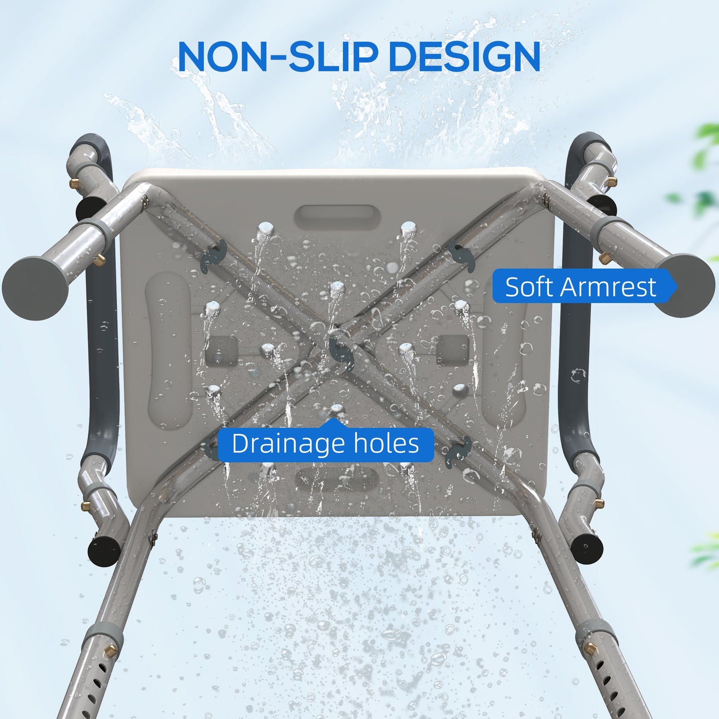 HOMCOM Rust-Free Aluminium Bath Chair with Adjustable Height, Grey