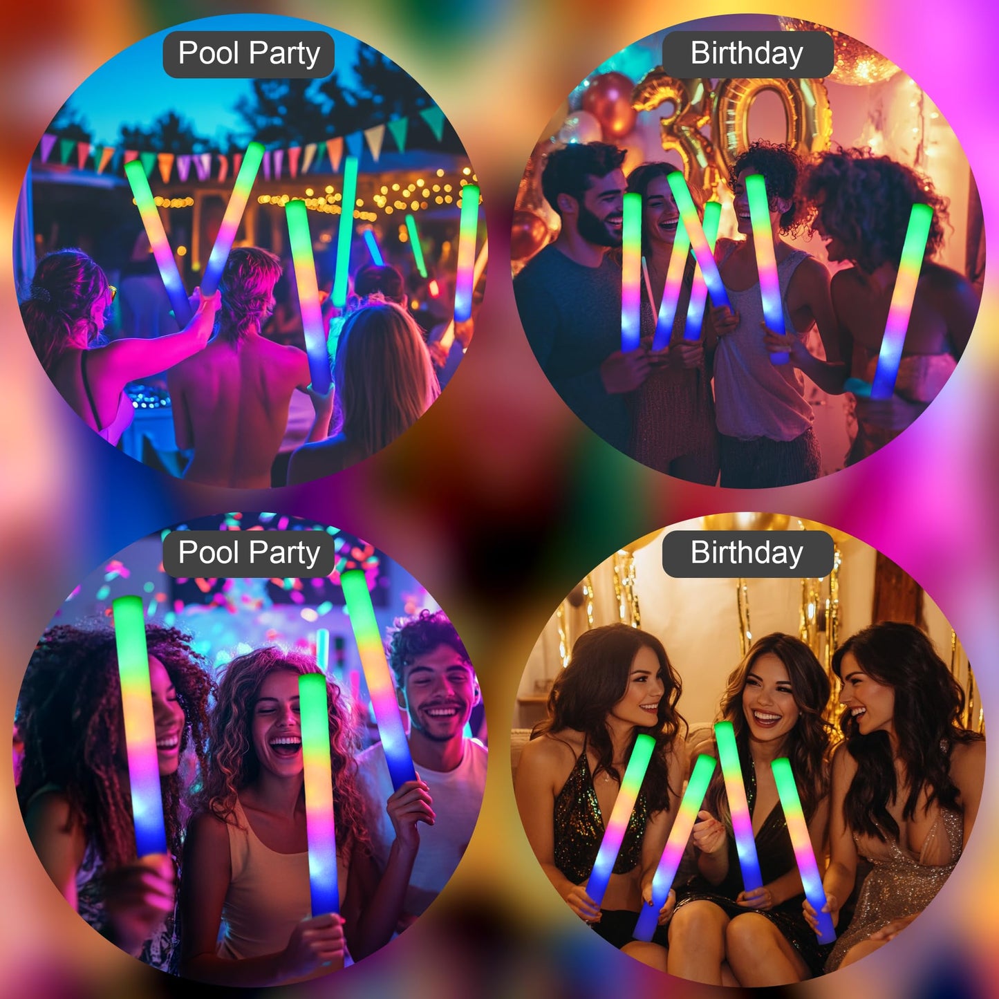 Zaaaslsm 204Pcs Foam Glow Sticks Bulk – 3-Mode LED Light Up Party Favors