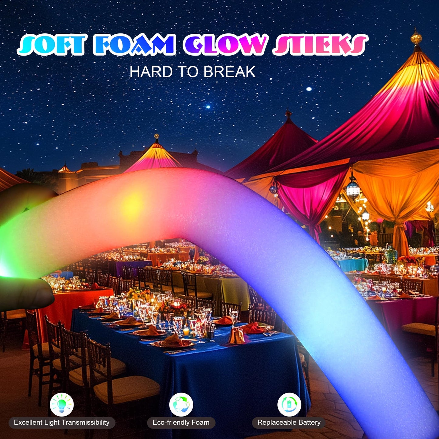 Zaaaslsm 204Pcs Foam Glow Sticks Bulk – 3-Mode LED Light Up Party Favors