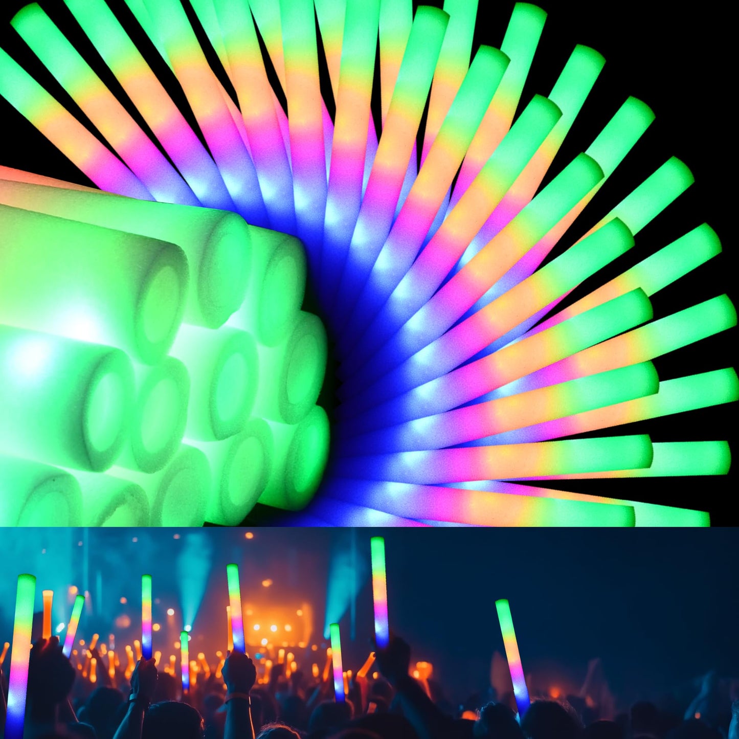 Zaaaslsm 204Pcs Foam Glow Sticks Bulk – 3-Mode LED Light Up Party Favors