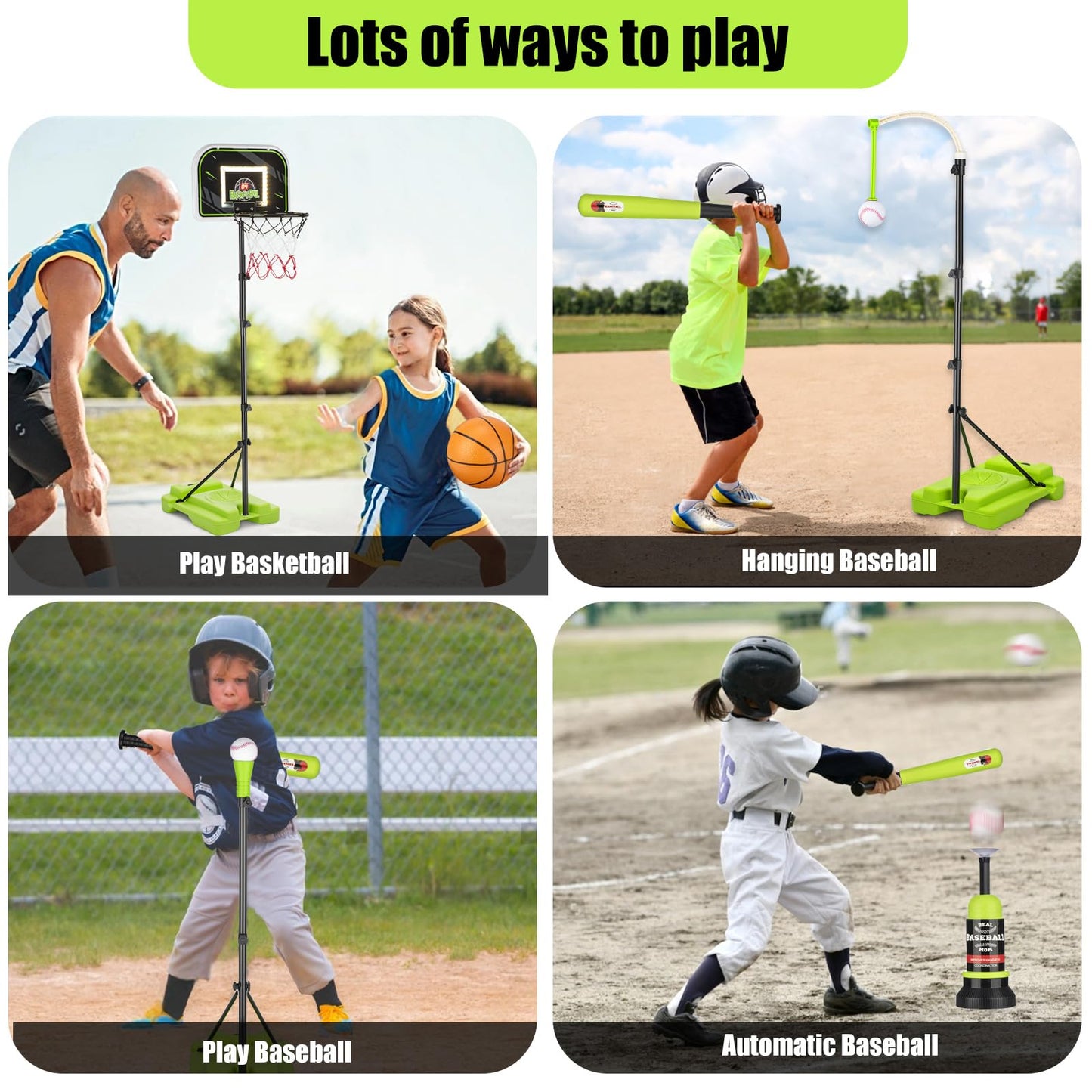 ZACEAC 4-in-1 Kids Basketball Hoop & T-Ball Set – Adjustable Height for Ages 3–12