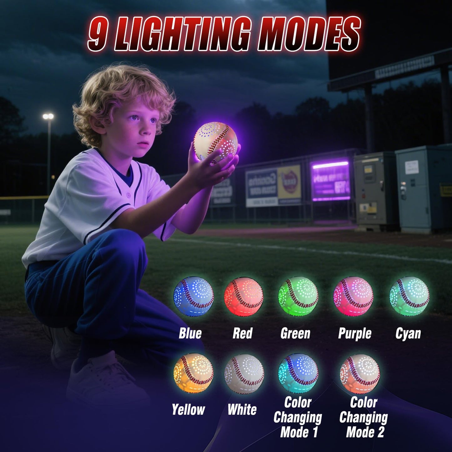 ZACEAC LED Rechargeable Baseball with 9 Lighting Modes – Glow in the Dark Toy for Kids