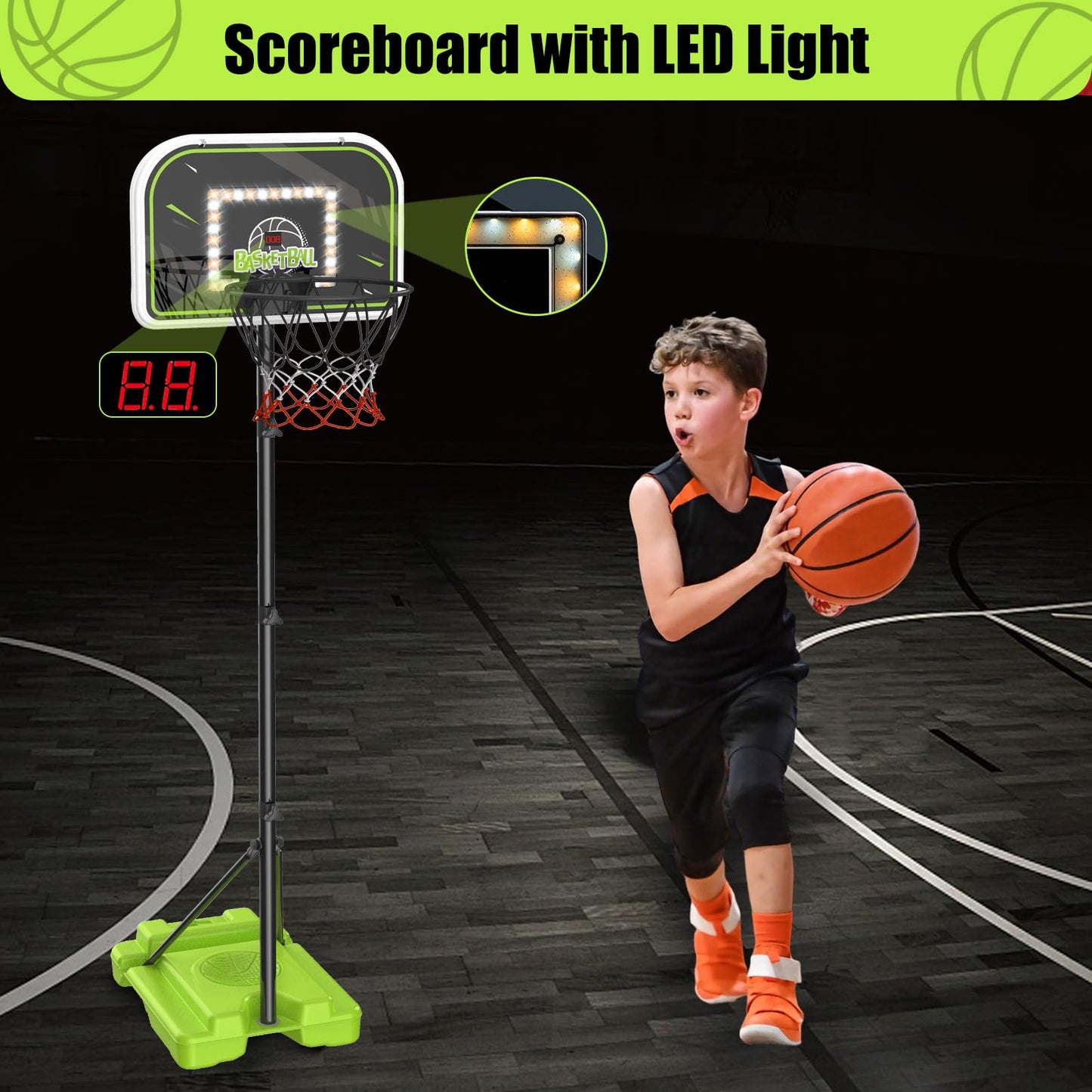 ZACEAC 4-in-1 Kids Basketball Hoop & T-Ball Set – Adjustable Height for Ages 3–12