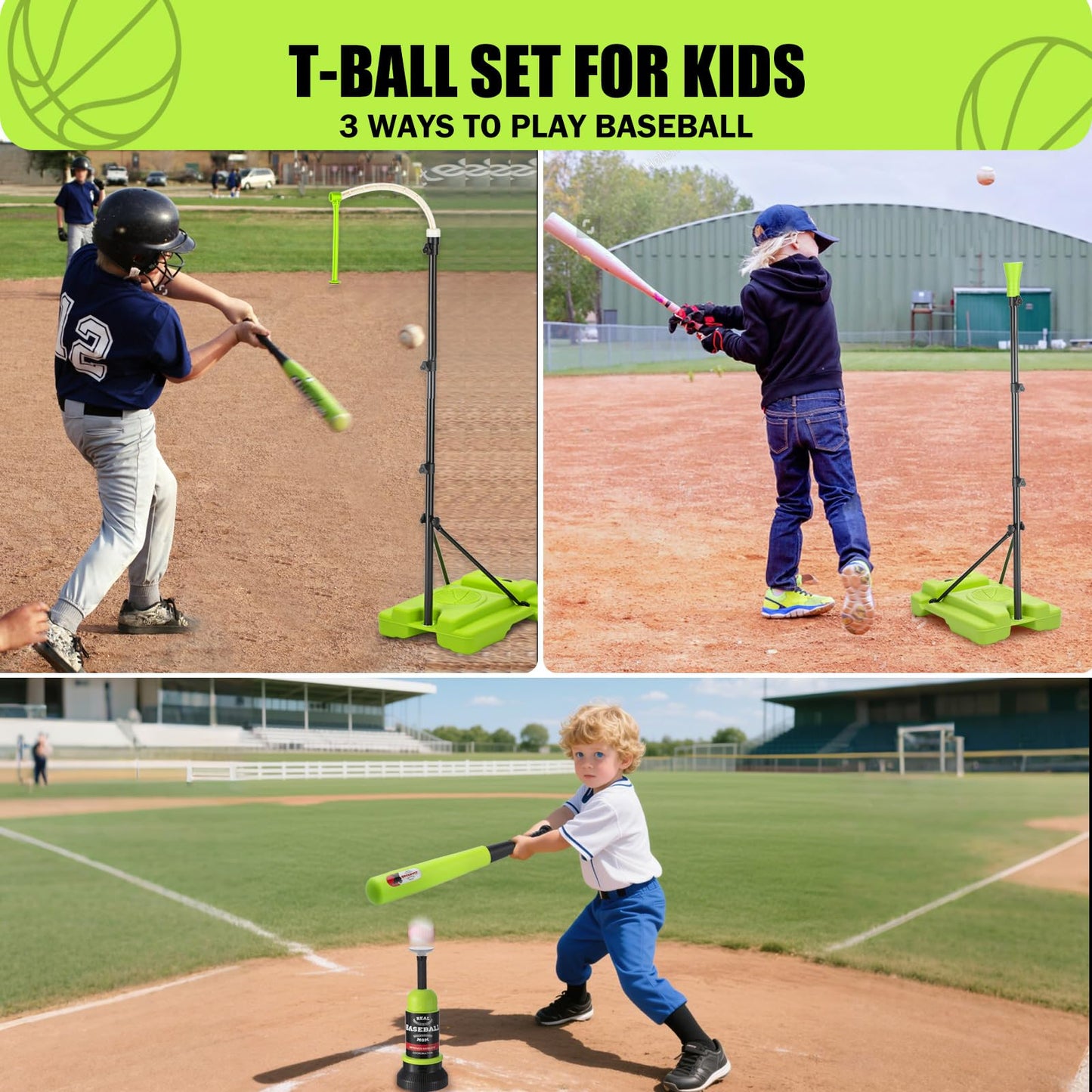 ZACEAC 4-in-1 Kids Basketball Hoop & T-Ball Set – Adjustable Height for Ages 3–12