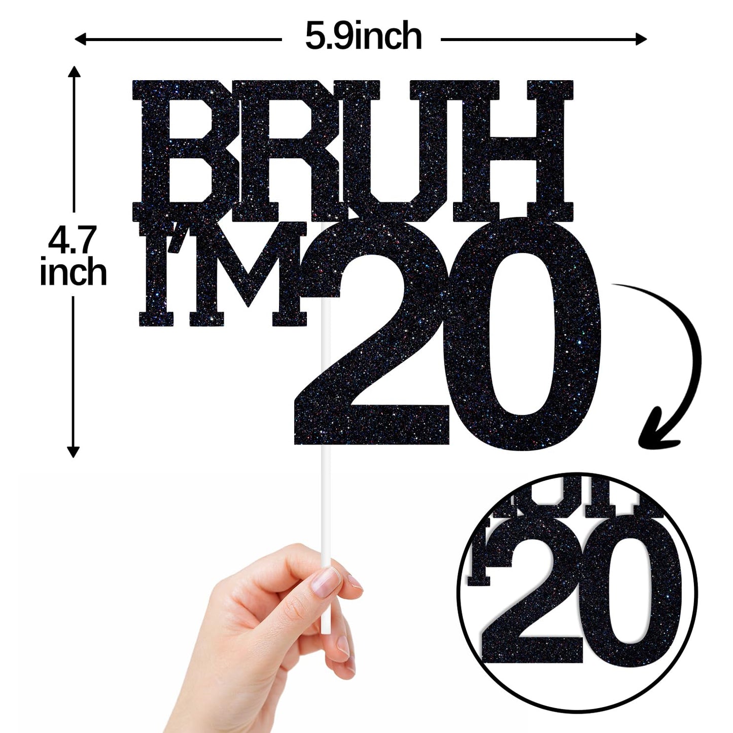 ZACHAKO Black Glitter Bruh I'm 20 Topper - 20th Birthday Decor