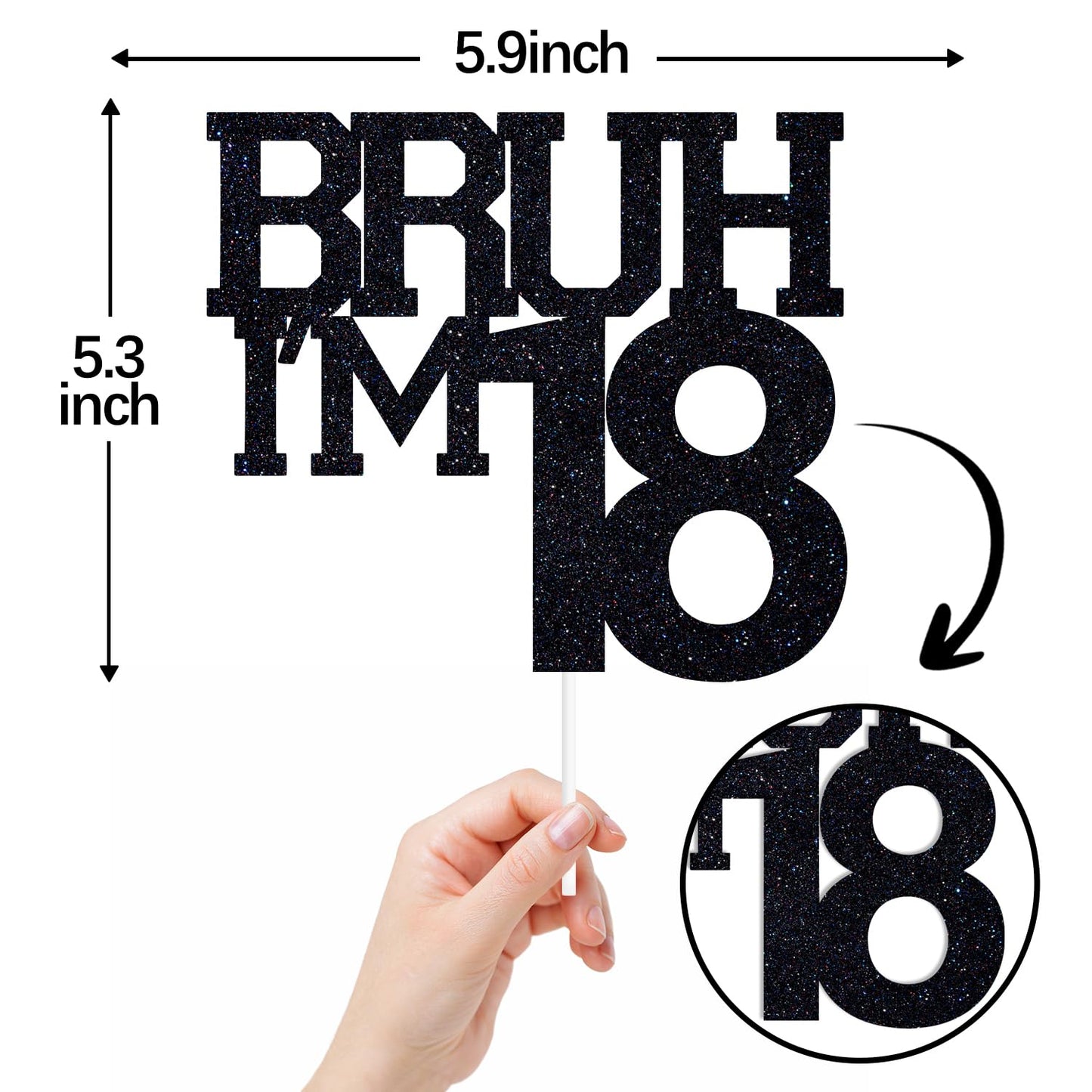ZACHAKO Black Glitter Bruh I'm 18 Cake Topper – Funny 18th Birthday Party Decorations