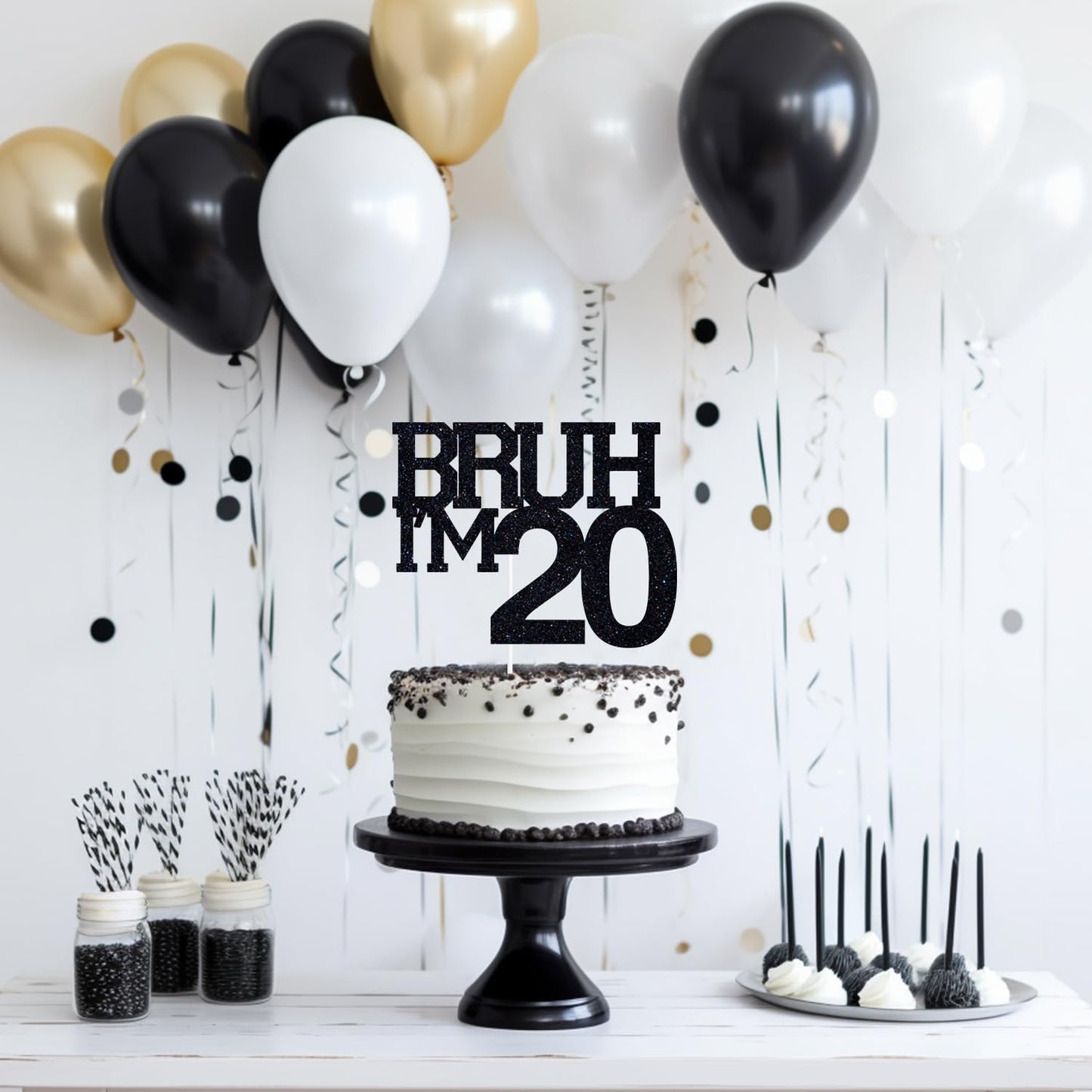 ZACHAKO Black Glitter Bruh I'm 20 Topper - 20th Birthday Decor