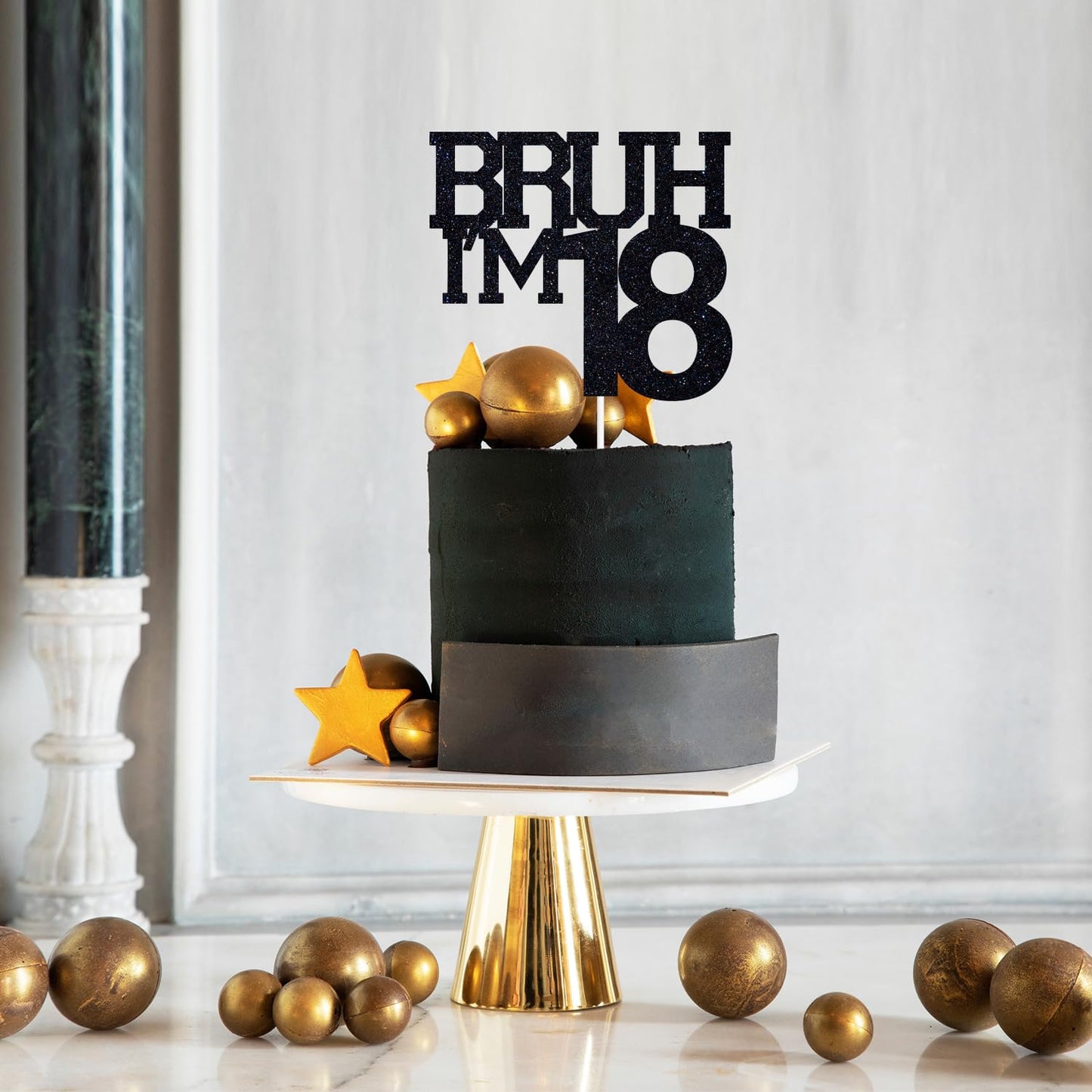 ZACHAKO Black Glitter Bruh I'm 18 Cake Topper – Funny 18th Birthday Party Decorations