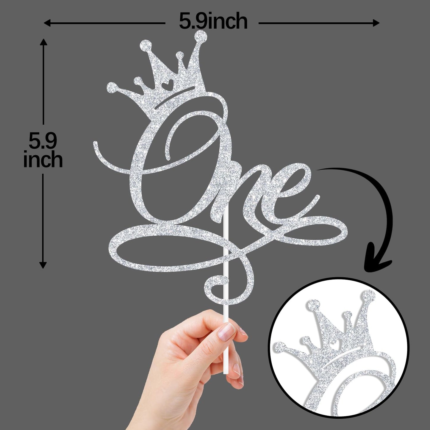ZACHAKO Sliver Glitter One Cake Topper – Wild One / Princess Birthday