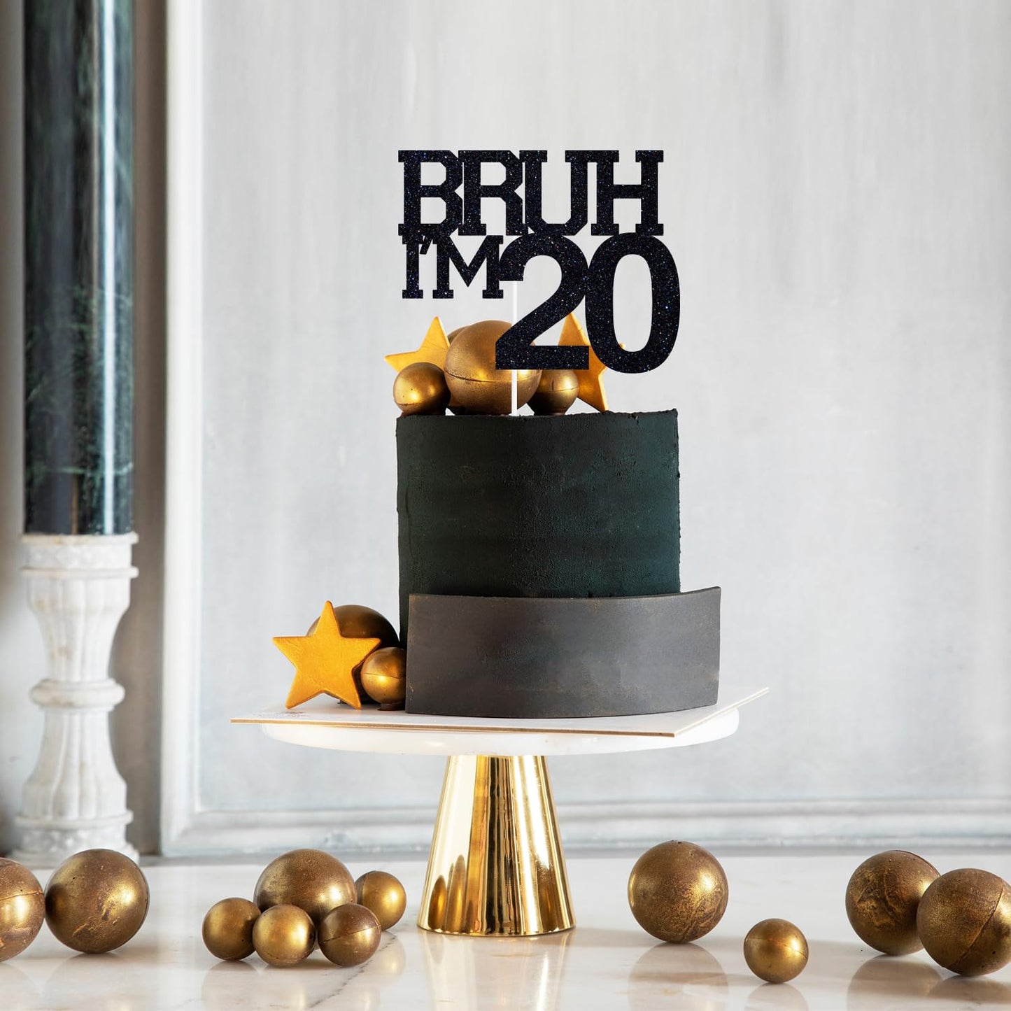 ZACHAKO Black Glitter Bruh I'm 20 Topper - 20th Birthday Decor