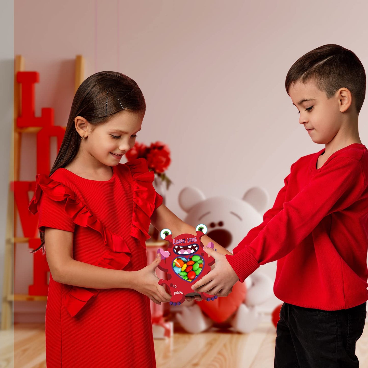 Zachely 40 Monster Valentine Cards for Kids – 8 Styles, Gift Bags, DIY Classroom Favors