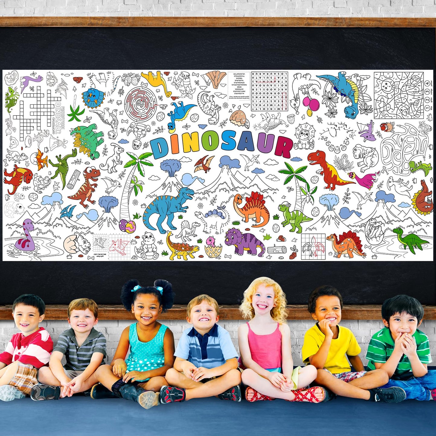 Zachely Dinosaur Giant Coloring Poster 30x72 in — Kids Tablecloth, Backdrop & Activity Poster