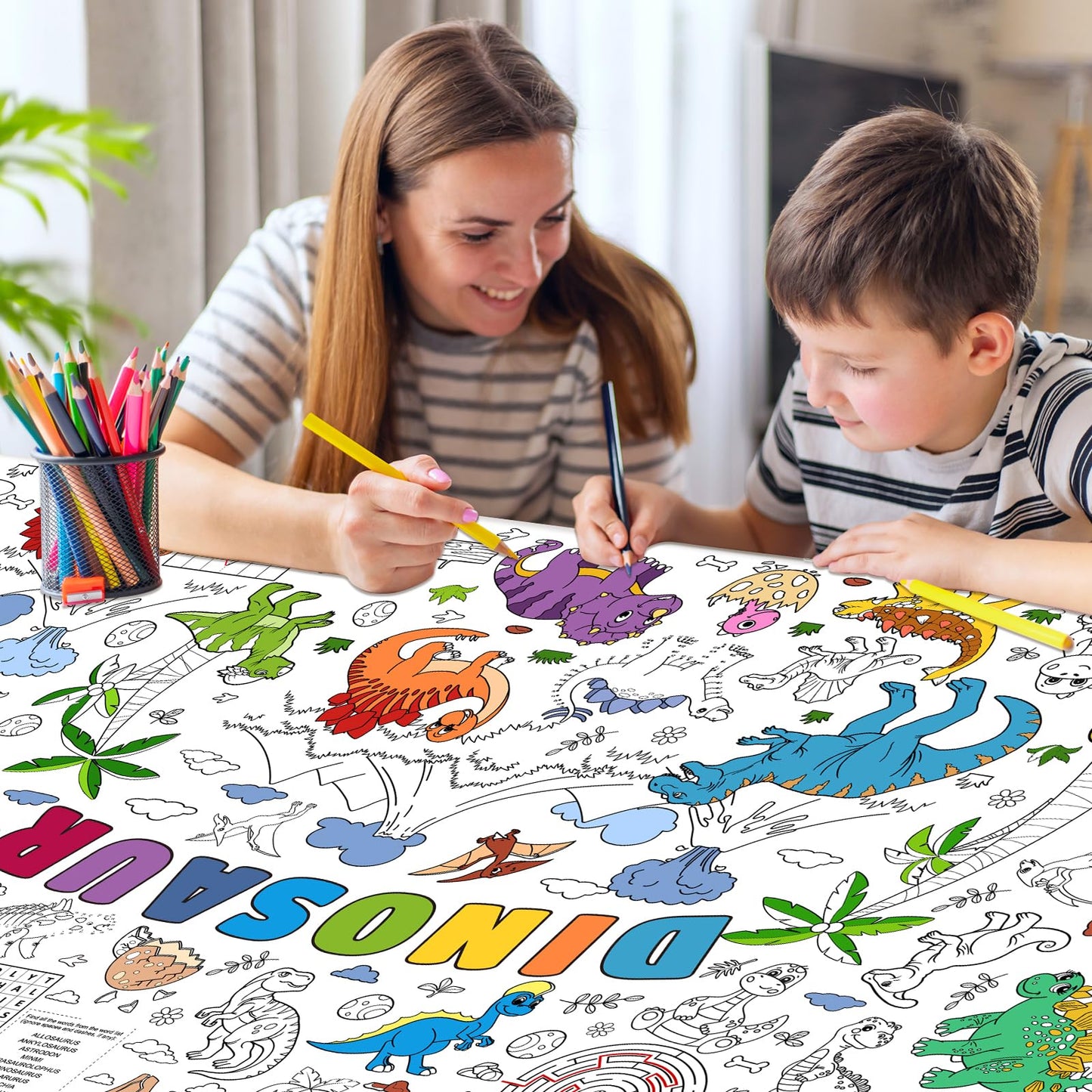 Zachely Dinosaur Giant Coloring Poster 30x72 in — Kids Tablecloth, Backdrop & Activity Poster