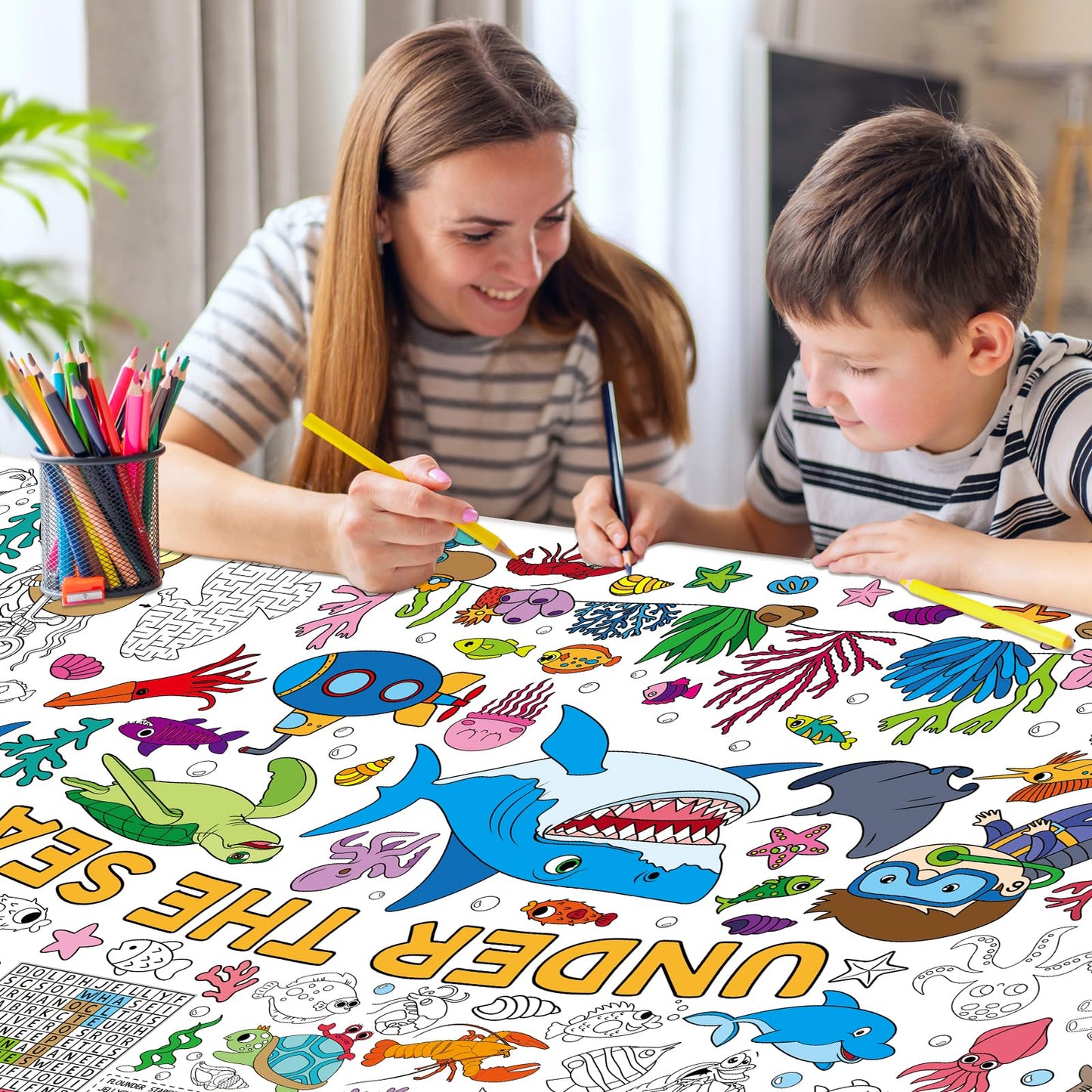 Zachely Under The Sea Coloring Poster 30x72 — Ocean Animals Giant Coloring Tablecloth