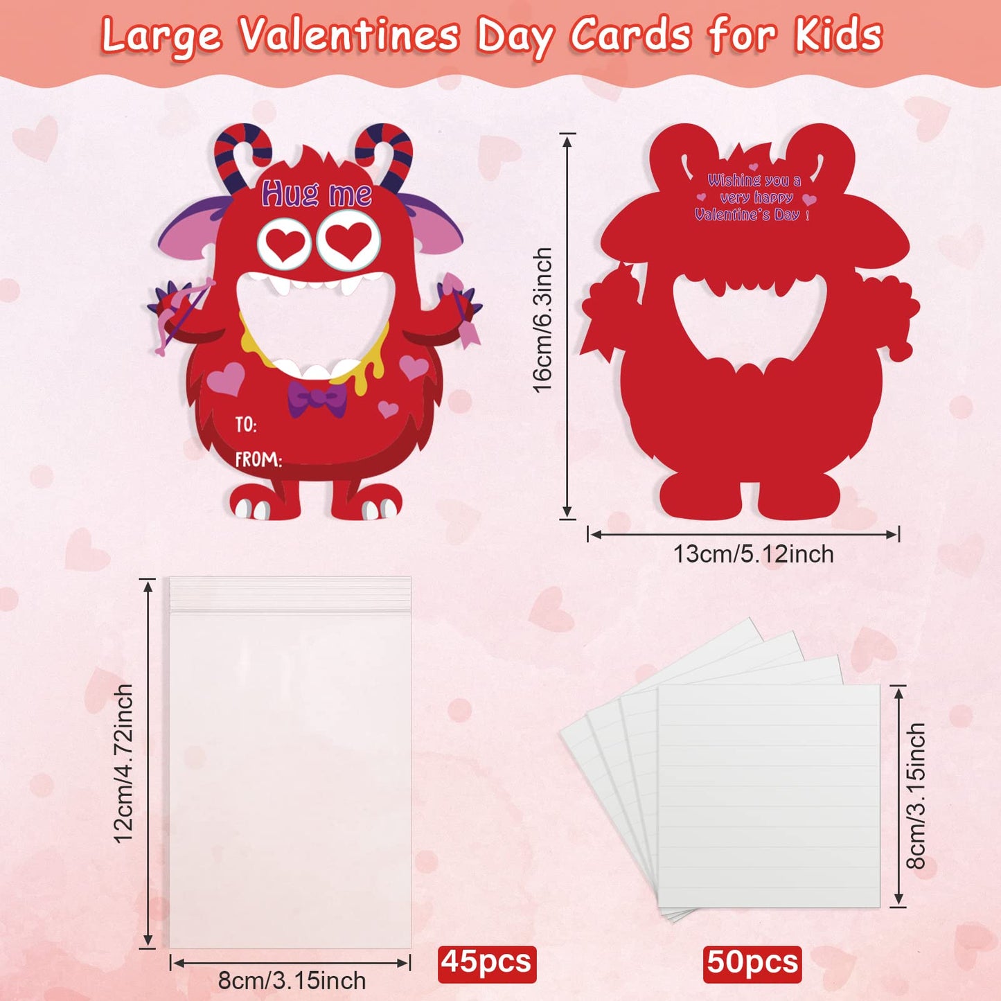 Zachely 40 Monster Valentine Cards for Kids – 8 Styles, Gift Bags, DIY Classroom Favors