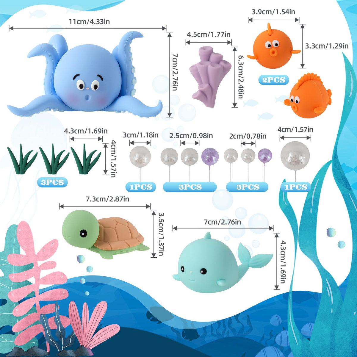 Zafena 17-Piece Under the Sea Cake Decorations – Ocean Animals Topper Set