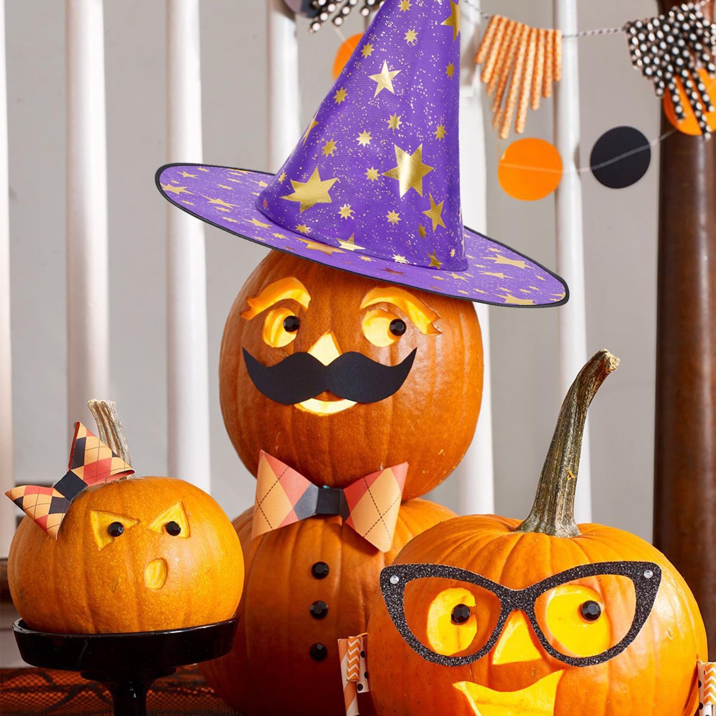 Zando Witch Hat - Purple & Orange Star Motif, One Size for Kids, Teens & Adults | Halloween Cosplay