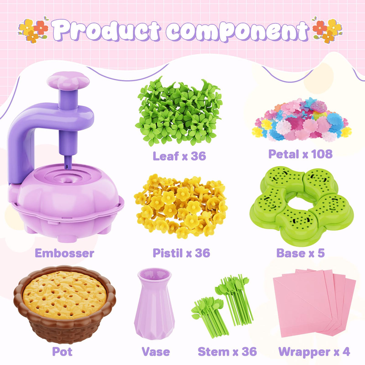 Zappyway Fabric Flower Bouquets Toys – Creative DIY Floral Craft Kit for Girls 4-8