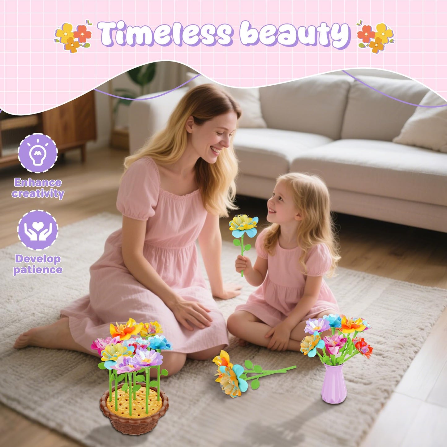 Zappyway Fabric Flower Bouquets Toys – Creative DIY Floral Craft Kit for Girls 4-8