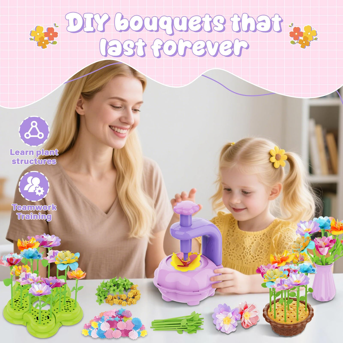 Zappyway Fabric Flower Bouquets Toys – Creative DIY Floral Craft Kit for Girls 4-8