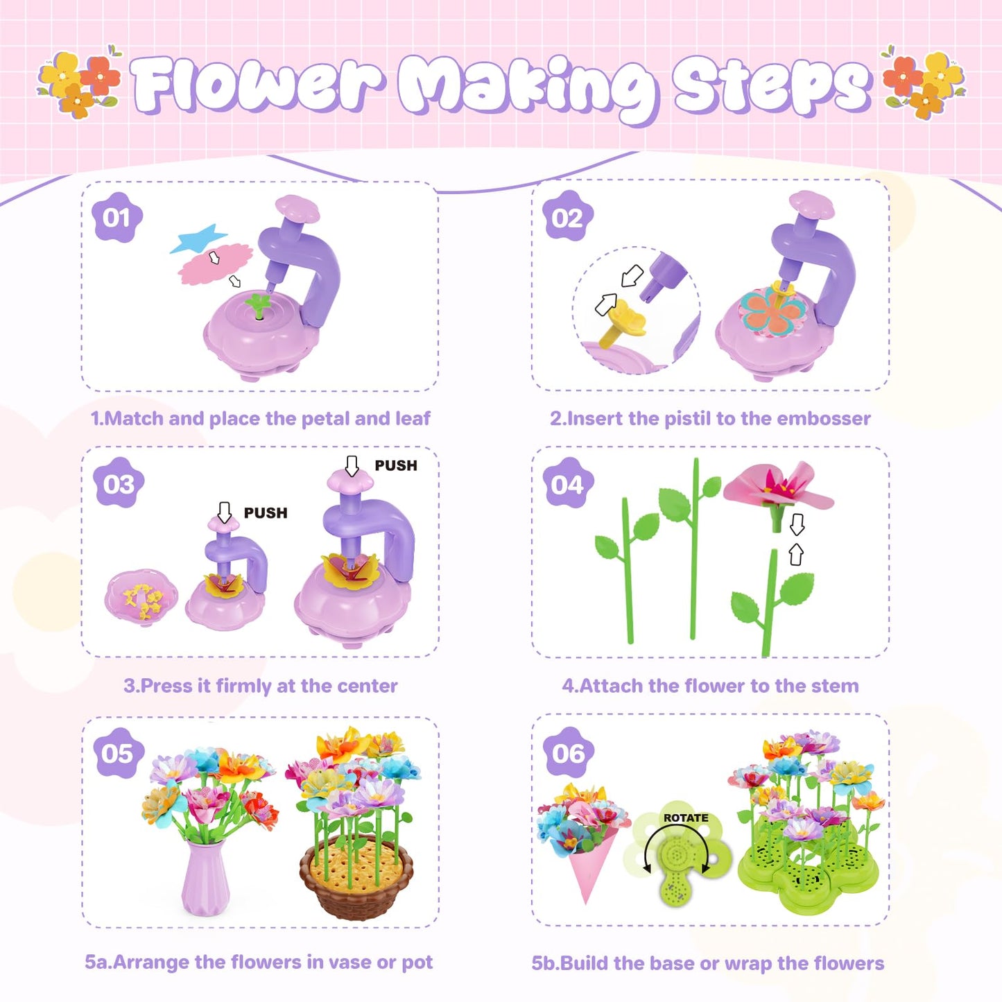 Zappyway Fabric Flower Bouquets Toys – Creative DIY Floral Craft Kit for Girls 4-8