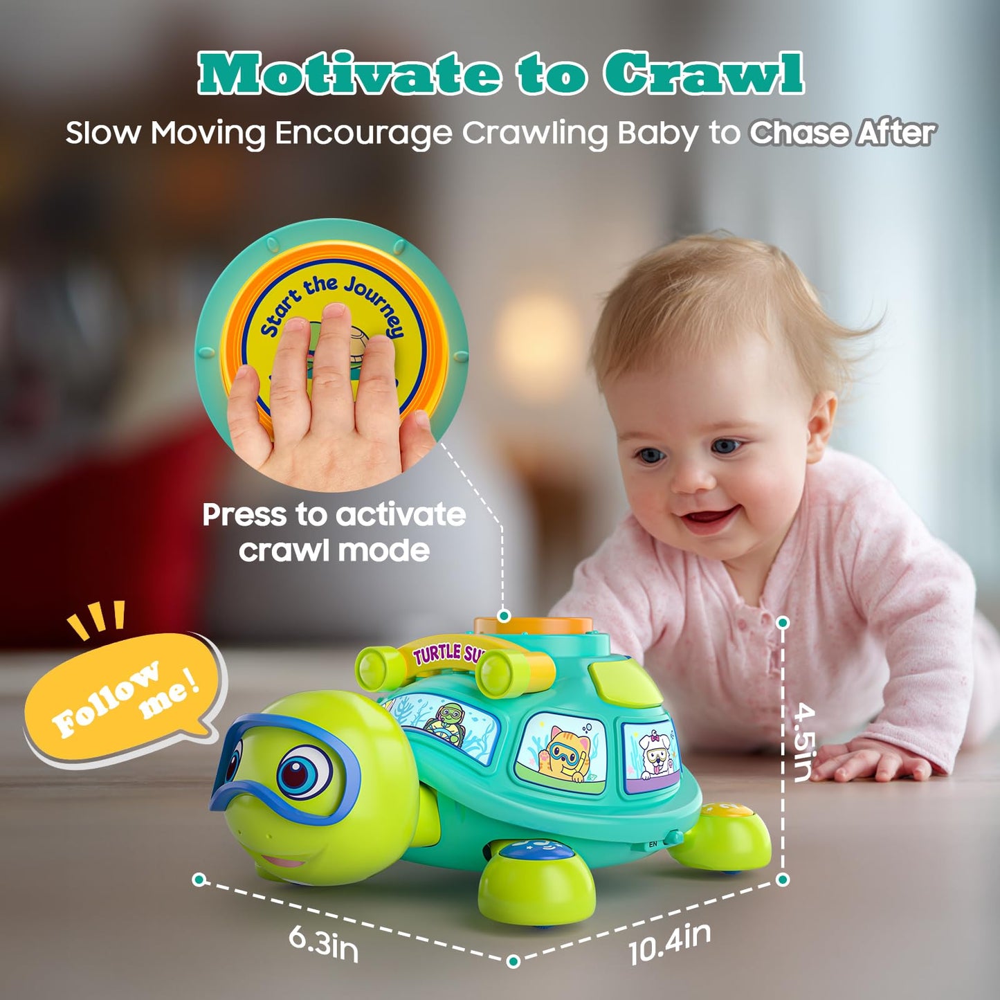 Zardali Musical Turtle Toy for 6-12 Months – Tummy Time, Crawling, Bilingual