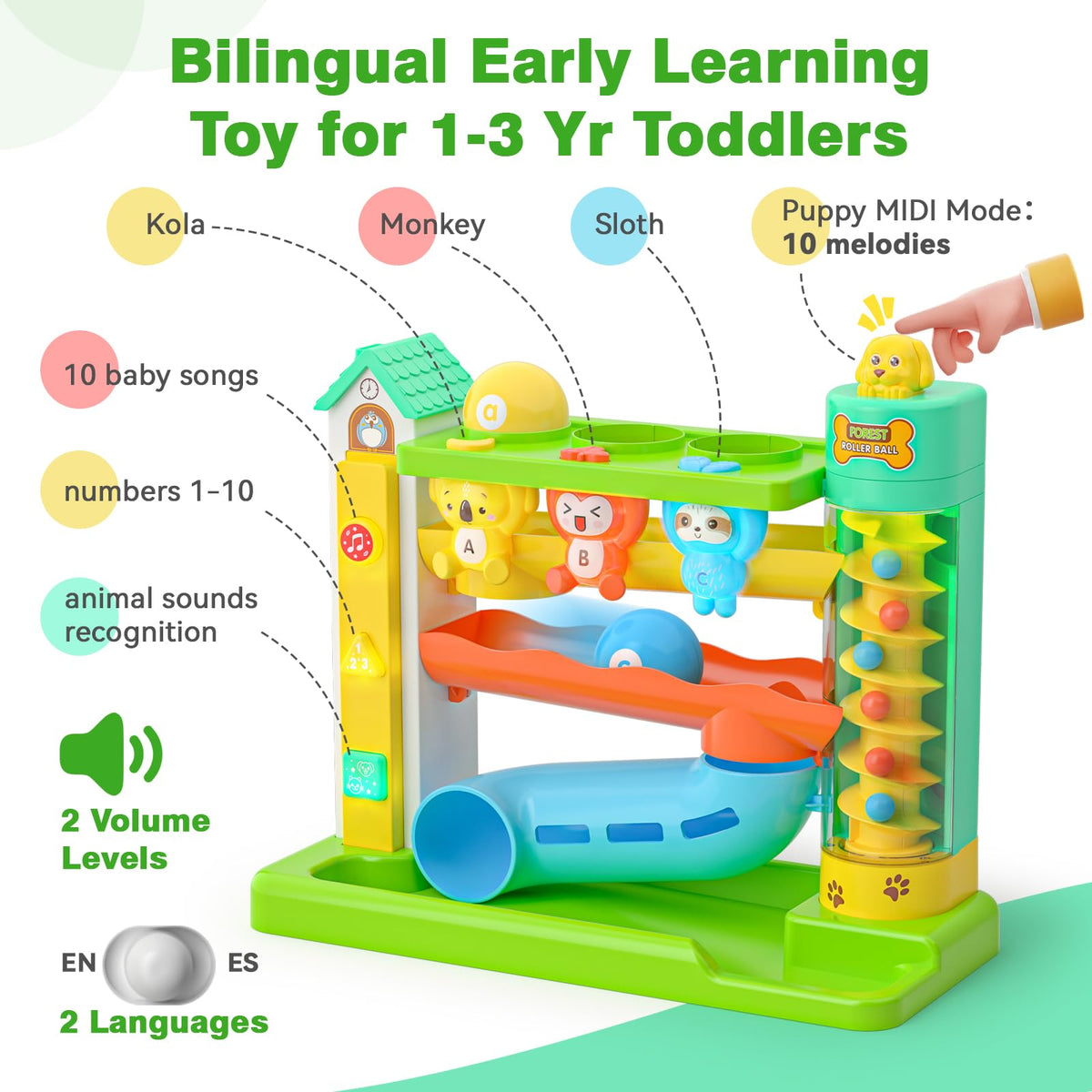 Zardali Musical Pound & Ball Toy for 1 Year Olds – Color Match, Animals, Numbers 1-10, 10 Songs