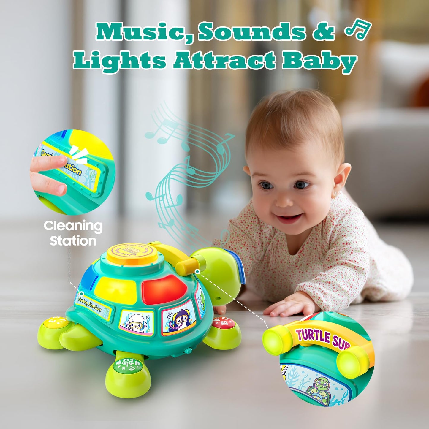 Zardali Musical Turtle Toy for 6-12 Months – Tummy Time, Crawling, Bilingual