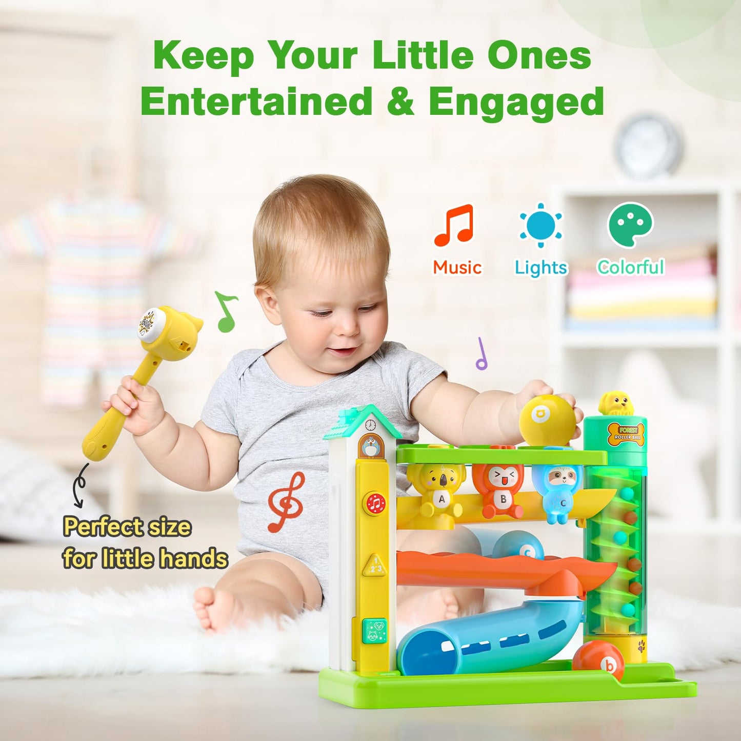 Zardali Musical Pound & Ball Toy for 1 Year Olds – Color Match, Animals, Numbers 1-10, 10 Songs