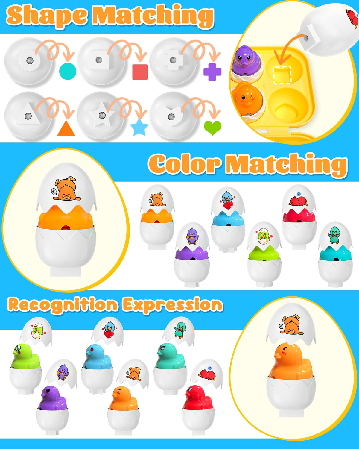 Zartores Easter Basket Stuffers for Toddlers 1-3 — Sensory Egg Toys with Matching Play