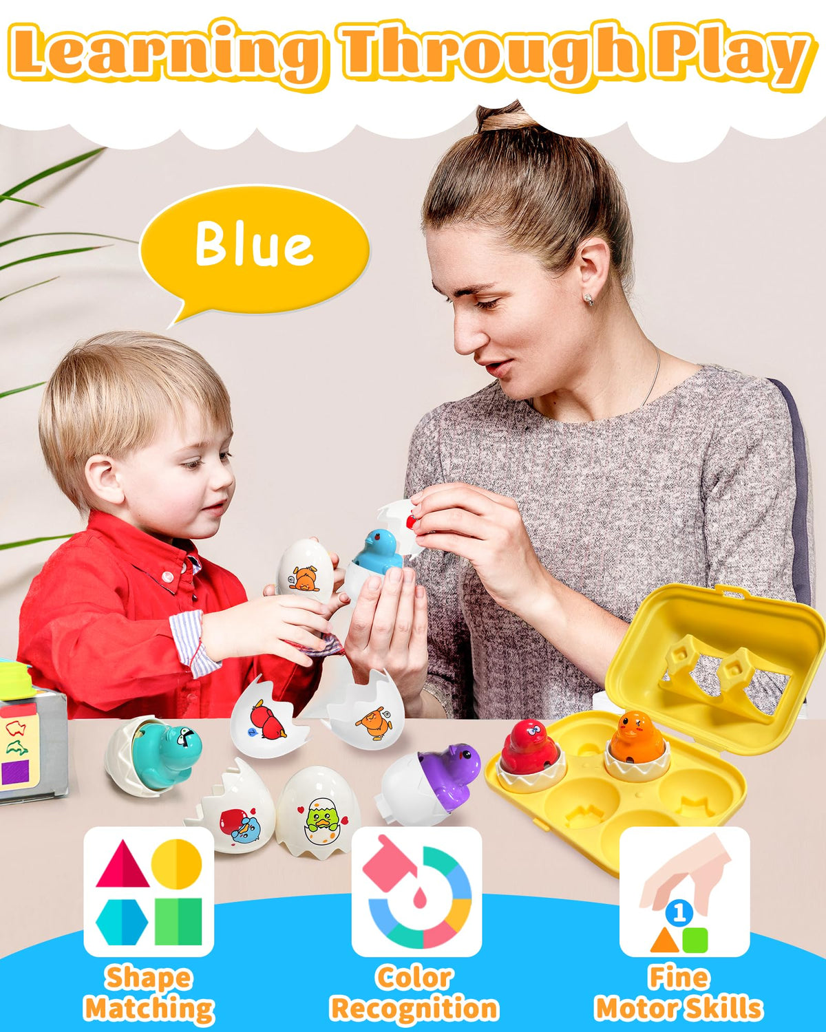 Zartores Easter Basket Stuffers for Toddlers 1-3 — Sensory Egg Toys with Matching Play