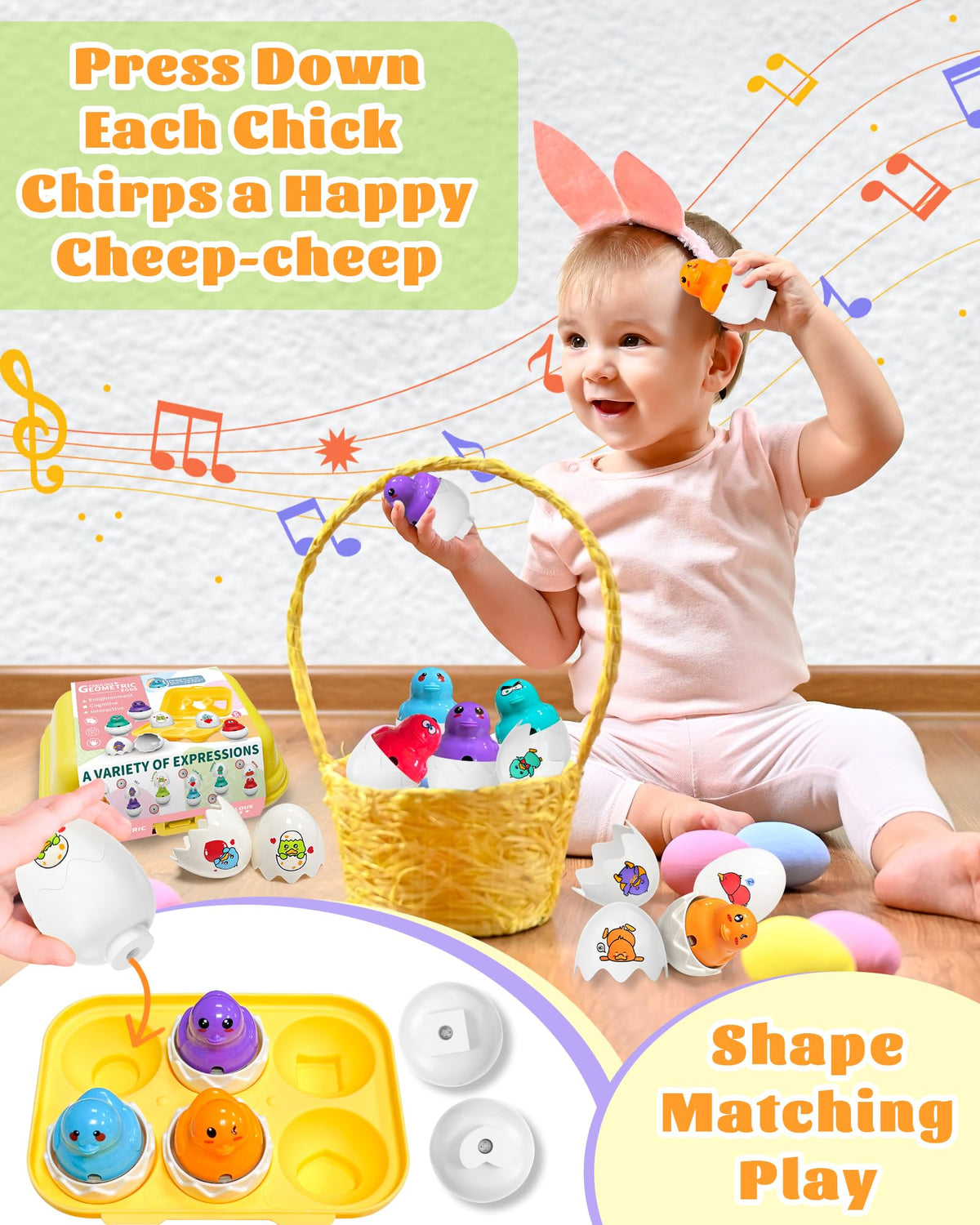 Zartores Easter Basket Stuffers for Toddlers 1-3 — Sensory Egg Toys with Matching Play