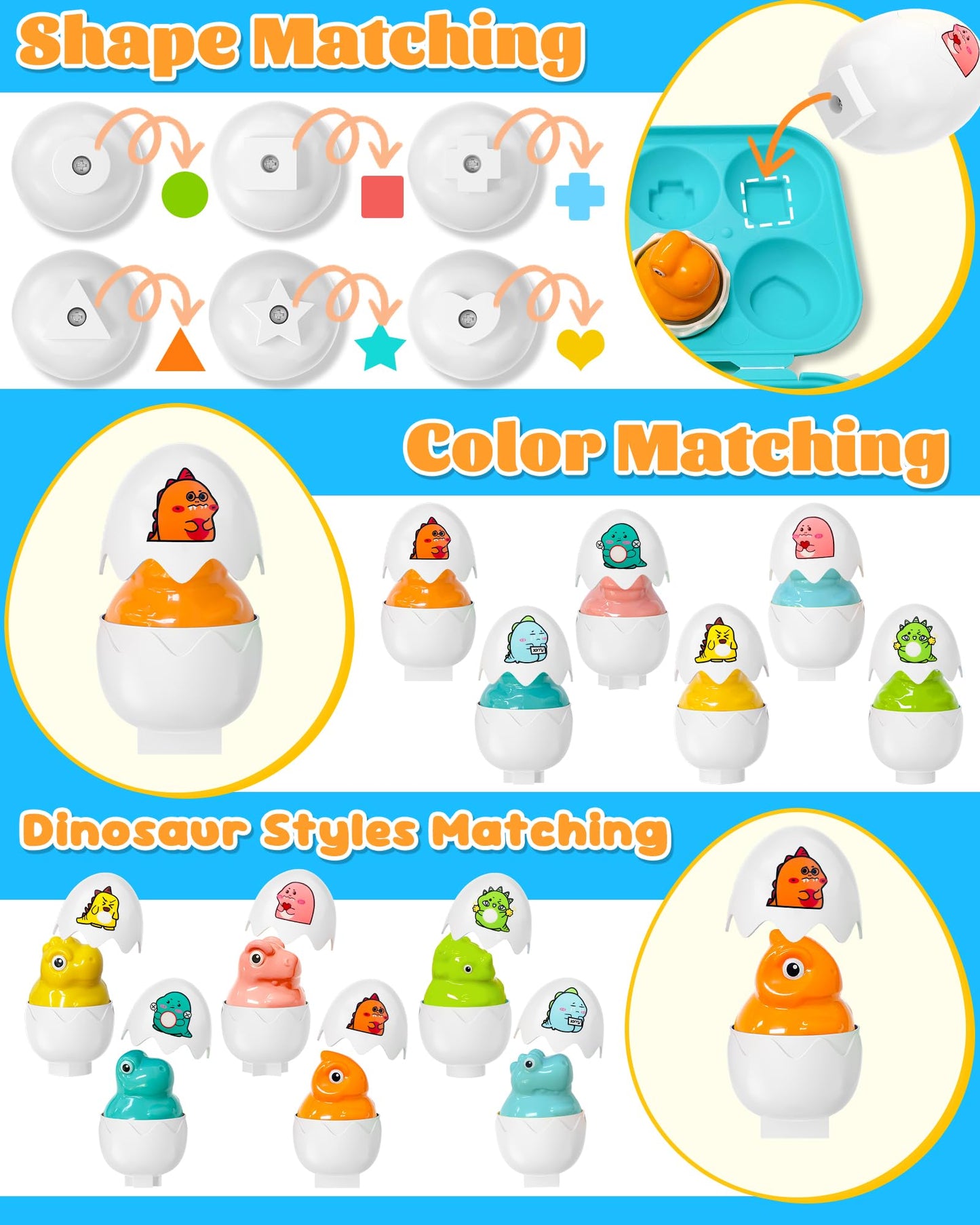 Zartores Easter Egg Toys for Toddlers 1-3 – Colorful Sensory Eggs & Matching Set